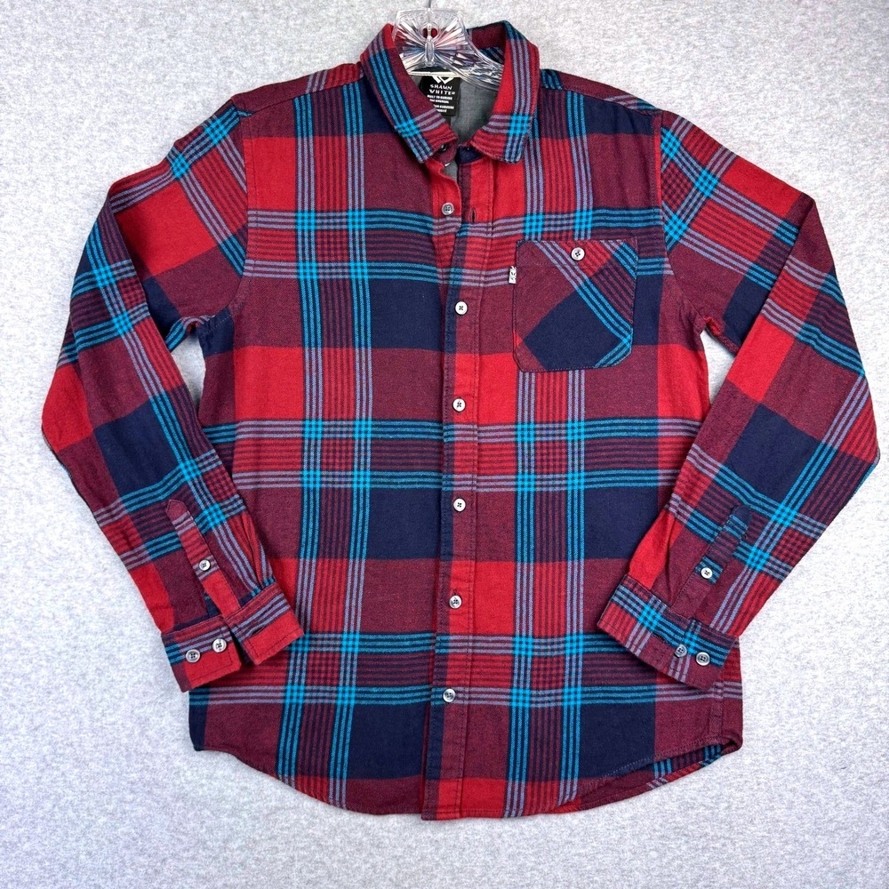 Shaun White Kids L Plaid Flannel Red Navy Teal Skater Streetwear Classiccore